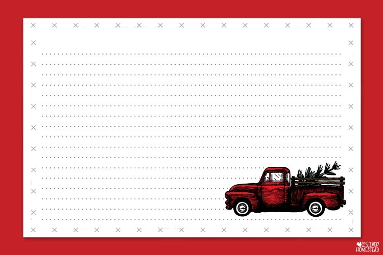 free printable winter recipe card christmas holiday red vintage truck tree december market