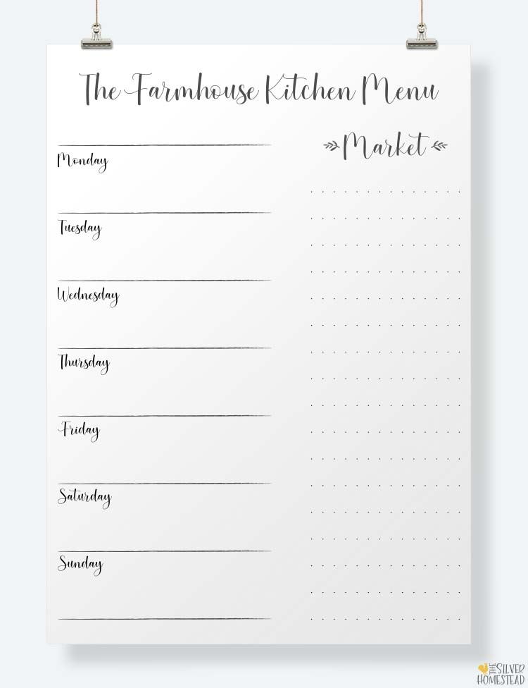 rustic country printable meal planner