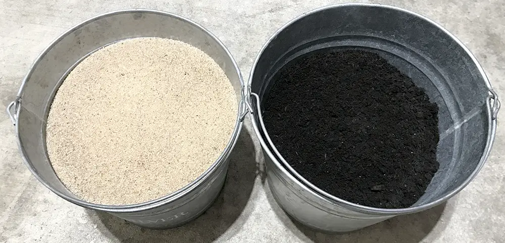 sand & sifted compost in buckets