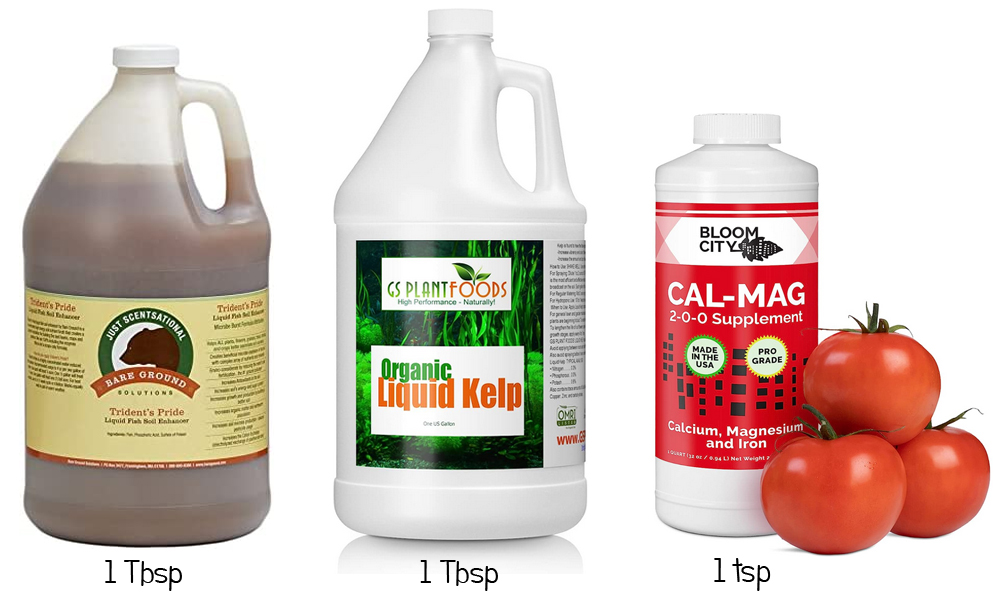 jugs of natural liquid foliar feed ingredients